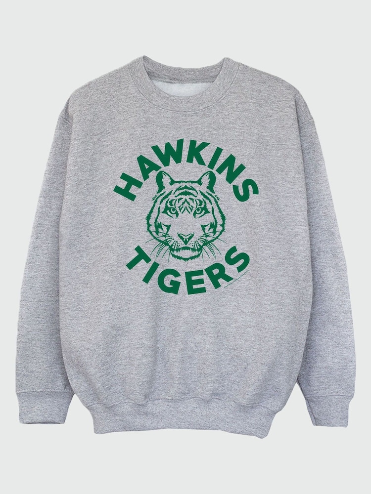 Brands In GREY Netflix Stranger Things Hawkins Tigers Women Heather Grey Sweatshirt - Image 1 of 3
