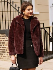 Friends Like These Burgundy Red Short Faux Fur City Coat - Image 1 of 4