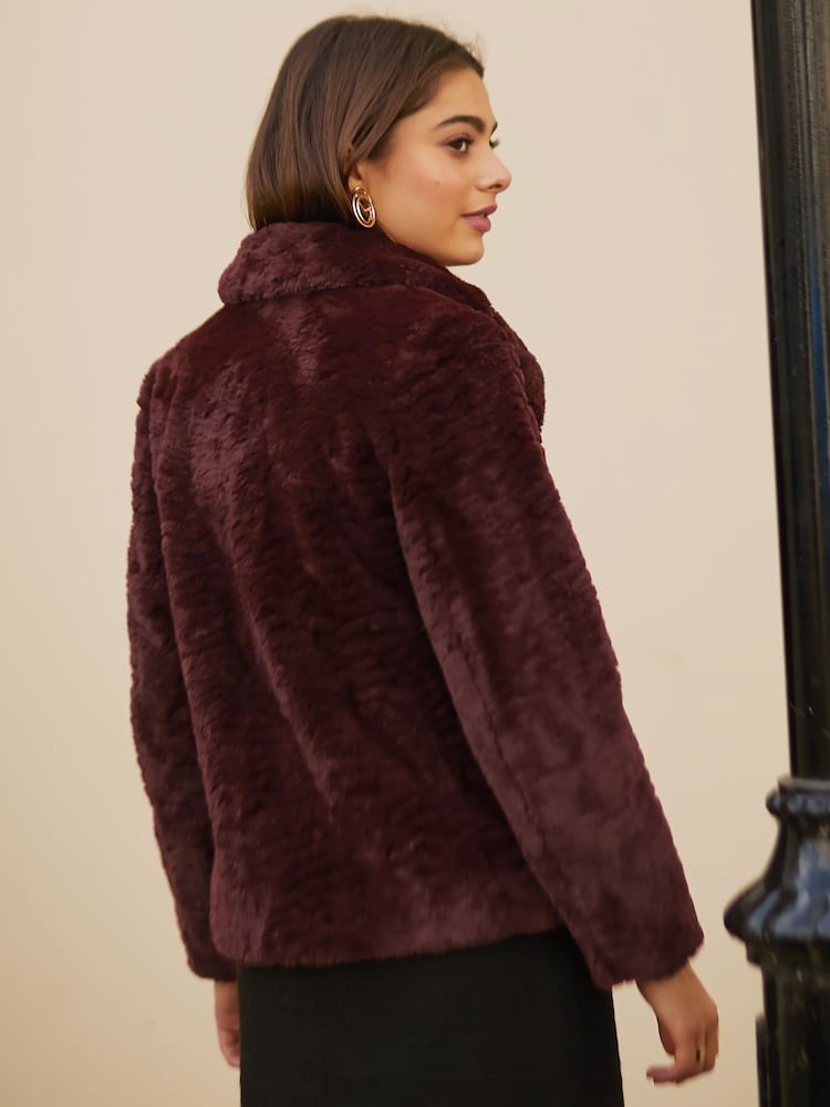 Friends Like These Burgundy Red Short Faux Fur City Coat - Image 4 of 4