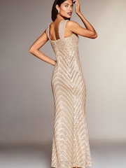 Lipsy Gold Premium Placed Sequin Ruched Bust Maxi Dress - Image 2 of 4