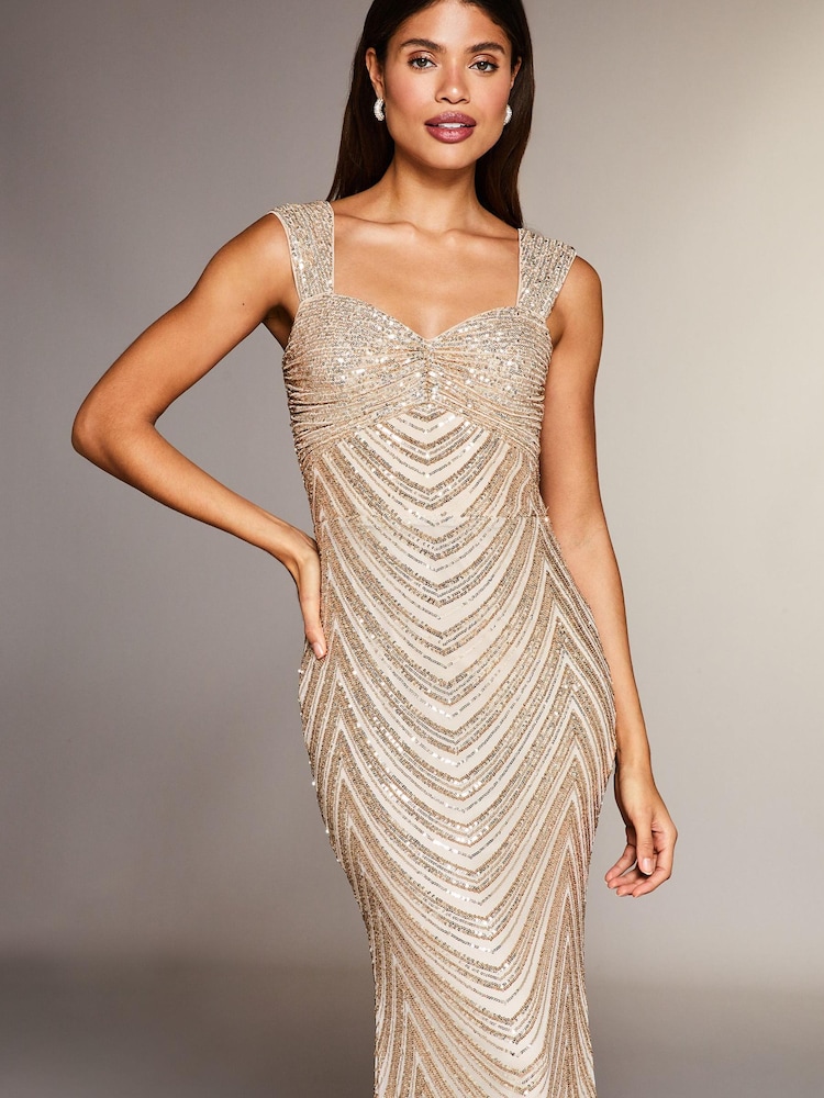 Lipsy Robe longue haut de gamme à sequins froncés - Image 3 of 4