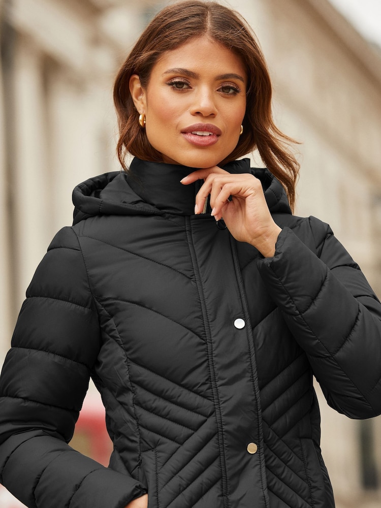Lipsy Black Chevron Lightweight Padded Coat - Image 1 of 4