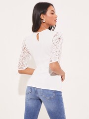 Lipsy Ivory White Lace Sleeve Underbust Top - Image 2 of 4