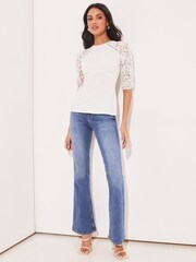 Lipsy Ivory White Lace Sleeve Underbust Top - Image 3 of 4