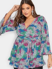 Yours Curve Black London Ruffle Wrap Top - Image 1 of 4