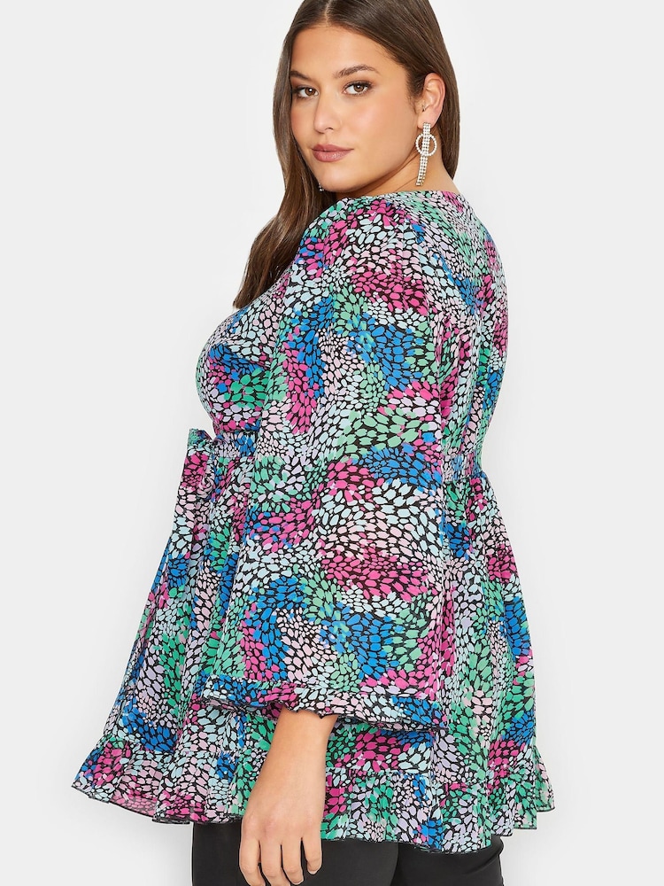 Yours Curve Black London Ruffle Wrap Top - Image 2 of 4