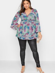 Yours Curve Black London Ruffle Wrap Top - Image 3 of 4