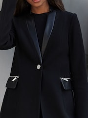 Lipsy Black Faux Leather Trim Pocket Zip Coat - Image 2 of 4