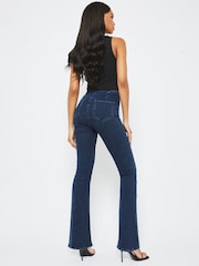 Lipsy Blue Military Button Petite High Waist Military Button Flare Jeans - Image 2 of 4