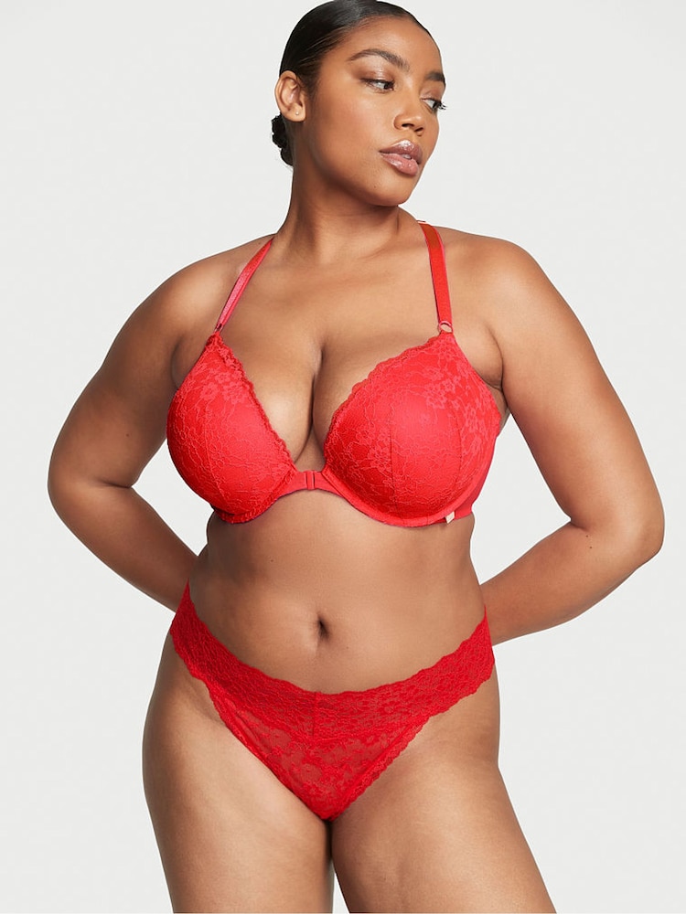 Victoria's Secret Lipstick Red Thong Lace Knickers - Image 1 of 4