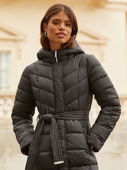 Lipsy Black Petite Slim Longline Duvet Hooded Padded Coat - Image 3 of 4