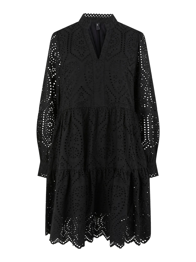 Y.A.S Black Broderie Long Sleeved Dress - Image 5 of 5