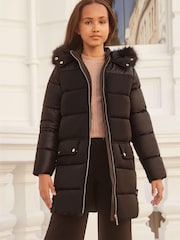 Lipsy Black Hybrid Longline Duvet School Coat - Image 1 of 4