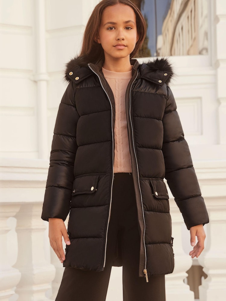 Lipsy Black Hybrid Longline Duvet School Coat - Image 1 of 4