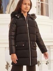 Lipsy Black Hybrid Longline Duvet School Coat - Image 3 of 4