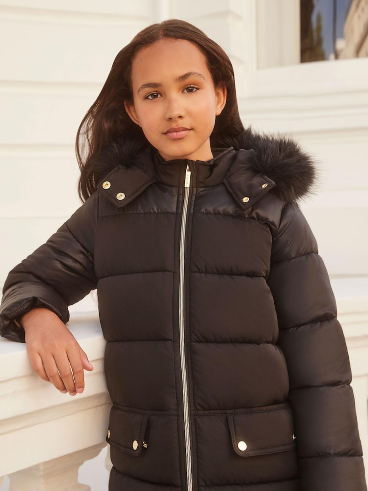 Lipsy Black Hybrid Longline Duvet School Coat - Image 4 of 4