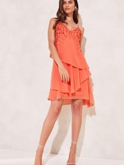 Lipsy Orange Sequin Cami V Neck Layered Swing Dress - Image 3 of 4