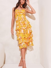 Lipsy Yellow Petite Twist Front Tiered Midaxi Dress - Image 3 of 4