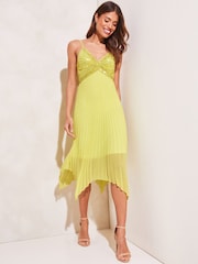 Lipsy Yellow Sequin Pleated Hanky Hem Midi Dress - Image 1 of 4