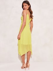 Lipsy Yellow Sequin Pleated Hanky Hem Midi Dress - Image 2 of 4