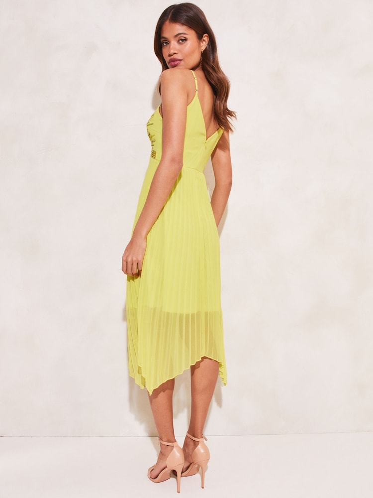 Lipsy Yellow Sequin Pleated Hanky Hem Midi Dress - Image 2 of 4