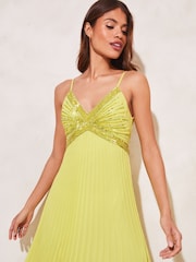 Lipsy Yellow Sequin Pleated Hanky Hem Midi Dress - Image 4 of 4