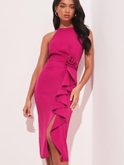 Lipsy Purple Corsage Halter Split Midi Dress - Image 1 of 4