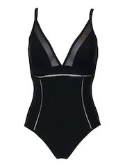Pour Moi Black Mesh Ladder Detail Control Swimsuit - Image 4 of 5
