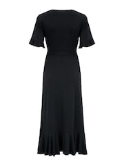 Schwarz - Pour Moi Megan Figurbetontes Midi-Wickelkleid aus recyceltem Stretch-Material mit Rüschendetail - Bild 5 von 5