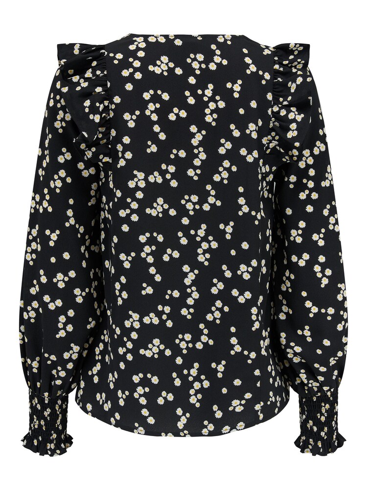 Pour Moi Black Ditsy Maggie Recycled Woven Button Through Frill Blouse - Image 5 of 5