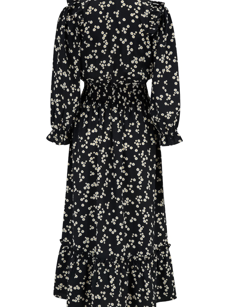 Blümchenmuster, Schwarz - Pour Moi Maggie Gerüschtes Midikleid aus recyceltem Webstoff - Bild 5 von 5