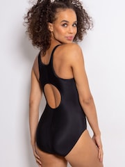 Pour Moi Black/Purple Energy Chlorine Resistant Recycled High Neck Zip Front Swimsuit - Image 2 of 5