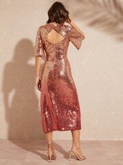 Love & Roses Pink and Gold Ombre Sequin Empire Midi Dress - Image 3 of 3