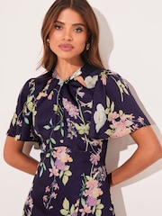 Lipsy Navy Flutter Sleeve Keyhole Front Split Midi Dress - Image 4 of 4