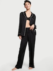 Victoria's Secret Black Logo Satin Long Pyjama Set - Image 1 of 4