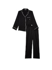 Victoria's Secret Black Logo Satin Long Pyjama Set - Image 2 of 4
