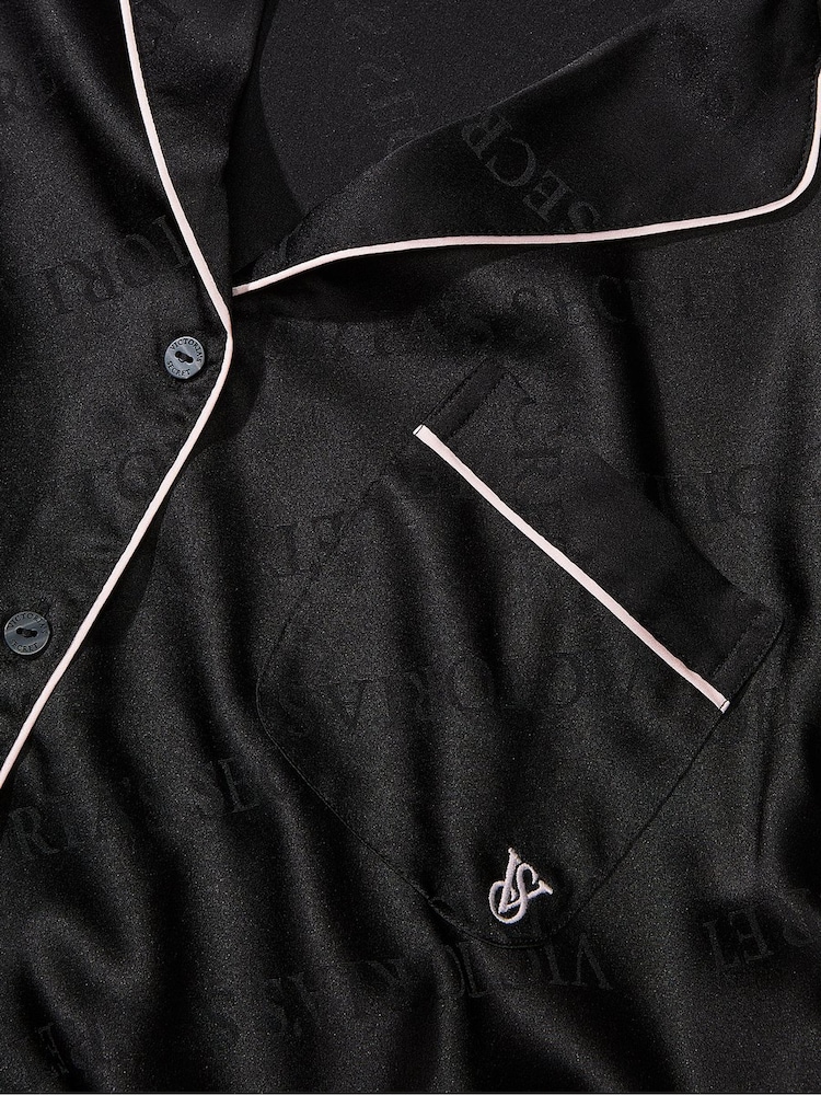 Victoria's Secret Black Logo Satin Long Pyjama Set - Image 3 of 4