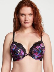 Victoria's Secret Moody Floral Black Lace Shine Strap Add 2 Cups Push Up Bombshell Bra - Image 1 of 3