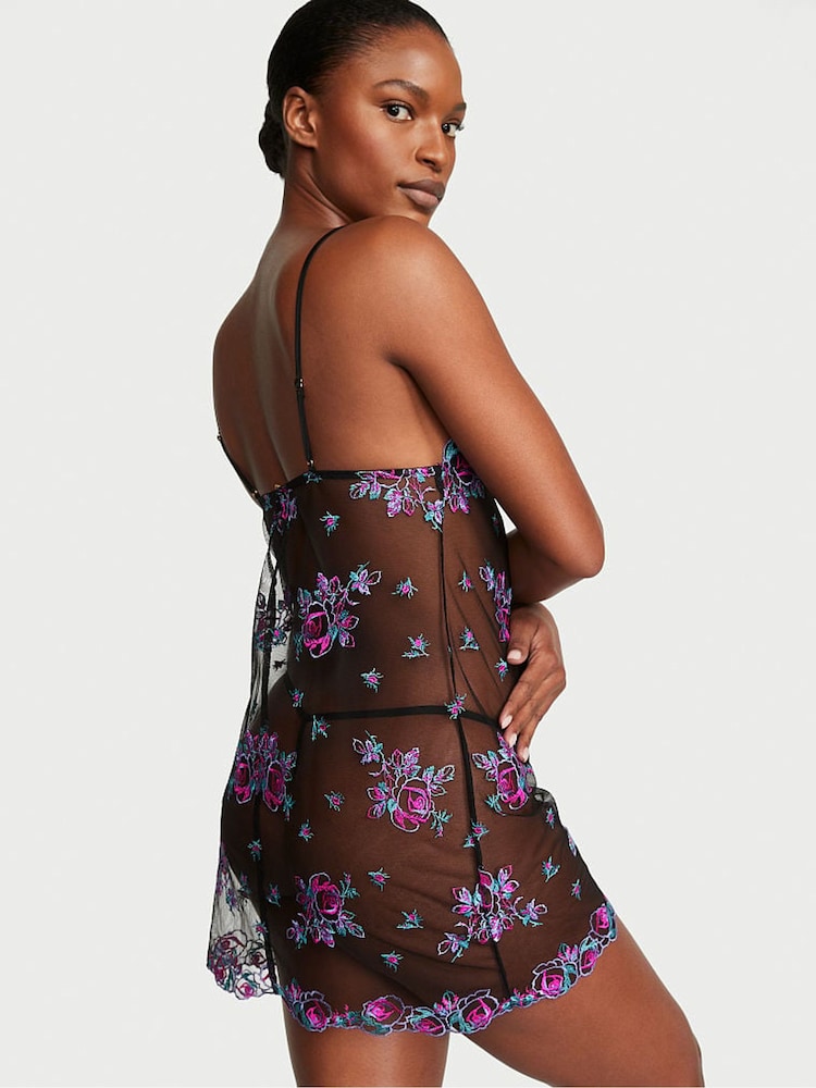 Victoria's Secret Illuminating Blooms Black Lace Trim Slip Dress - Image 2 of 4