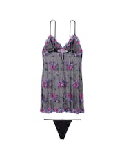 Victoria's Secret Illuminating Blooms Black Lace Trim Slip Dress - Image 3 of 4