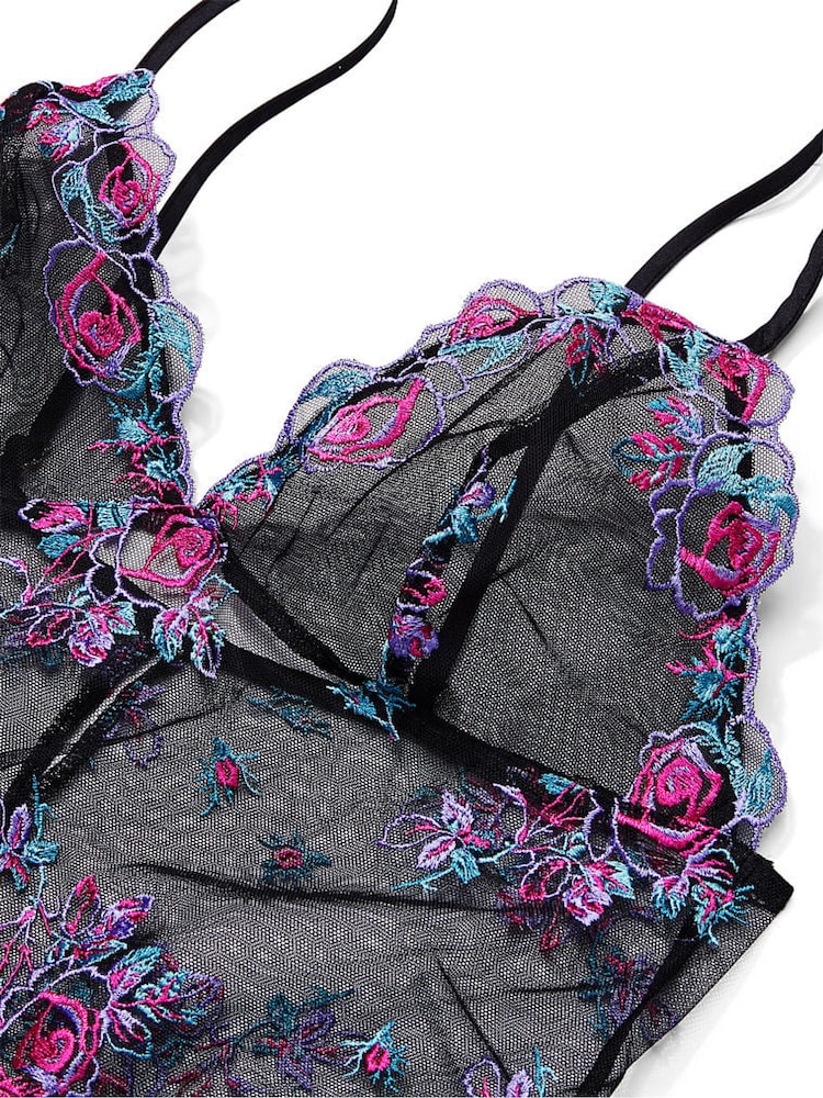 Victoria's Secret Illuminating Blooms Black Lace Trim Slip Dress - Image 4 of 4