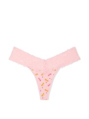 Victoria's Secret Pretty Blossom Macaron Pink Macaron Print Lace Waist Thong Knickers - Image 3 of 3