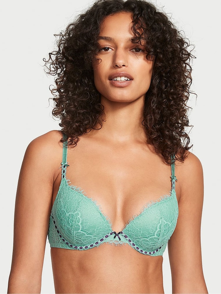 Victoria's Secret Parasail Green Lace Ribbon Slot Push Up Bra - Image 1 of 4 Victoria's Secret Parasail Green Lace Ribbon Slot Push Up Bra - Image 1 of 4