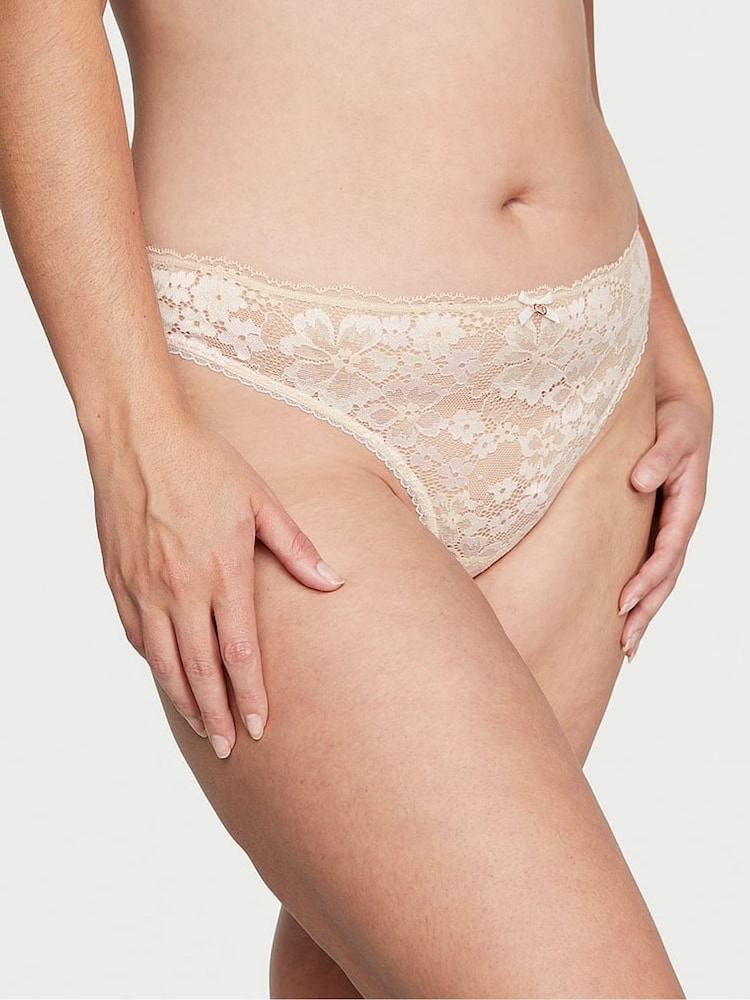 Victoria's Secret Marzipan Nude Lace Thong Knickers - Image 1 of 3