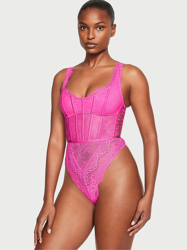 Victoria's Secret Summer Pink Lace Bodysuit - Image 1 of 3 Victoria's Secret Summer Pink Lace Bodysuit - Image 1 of 3