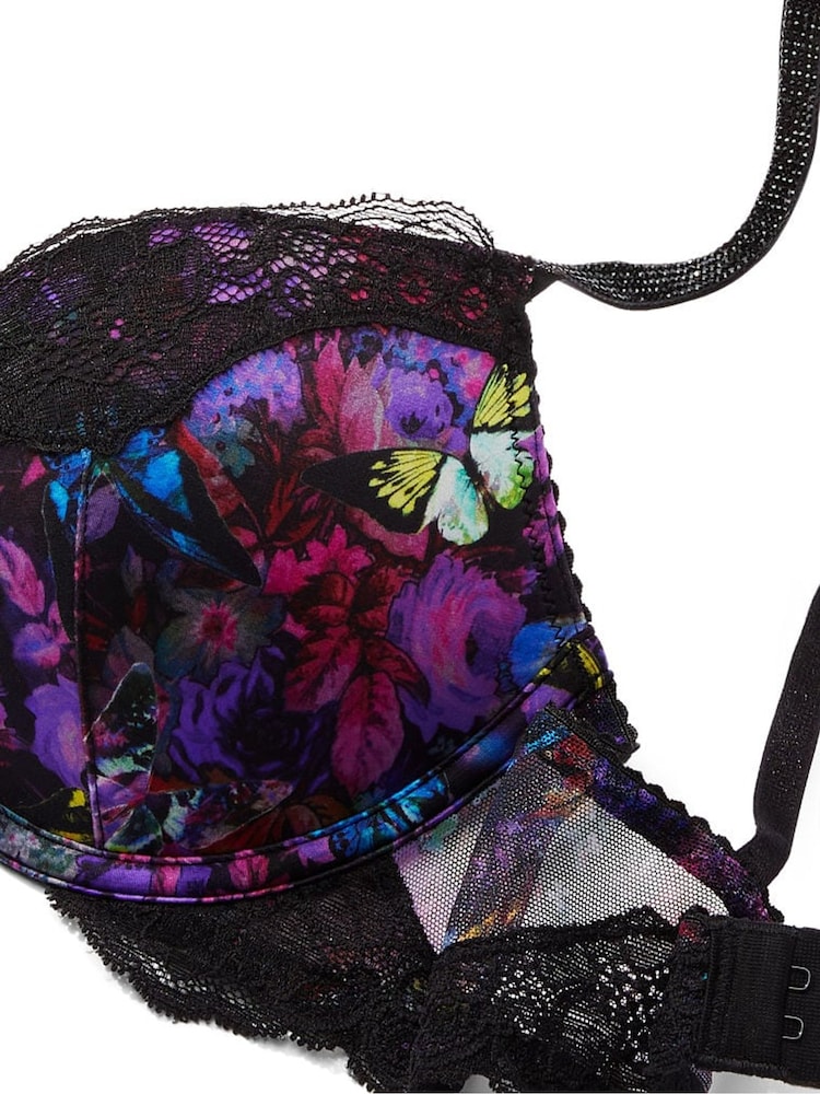Victoria's Secret Moody Floral Black Lace Shine Strap Push Up Bra - Image 4 of 4