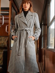 Love & Roses Black/White Dogtooth Belted Wrap Coat - Image 1 of 4