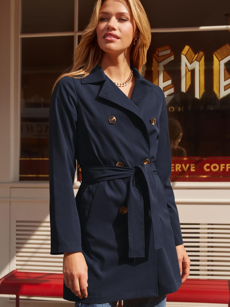 Marineblau/blau - Friends Like These Zweireihiger Trenchcoat mit Gürtel - Bild 1 von 4