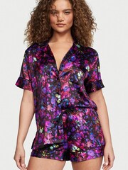 Victoria's Secret Black Moody Floral Satin Short Pyjamas - Image 1 of 3