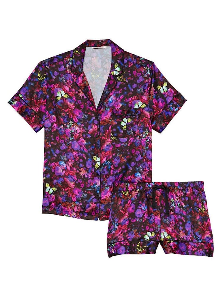 Victoria's Secret Black Moody Floral Satin Short Pyjamas - Image 2 of 3
